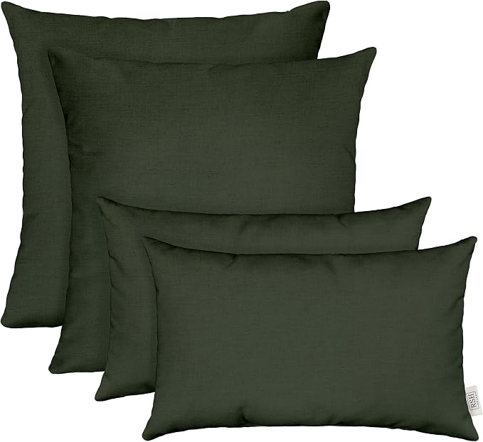 RSH DECOR Sunbrella Lumbar & Square Pillows Set of 4 | 20" x 12" & 17" x 17" | Water & Fade-Resistant Performance Fabric | Outdoor Throw Pillows | Made in USA (Play Jungle Green)