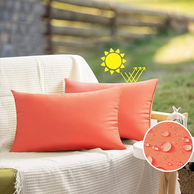 VAKADO 12x20 Outdoor Waterproof Throw Pillow Covers Set of 2 Decorative Outside Patio Furniture Cushion Cases Decor for Garden Bench Porch Couch Tent,Orange | Soft polyester, hidden zipper. Fade resistant, patio porch garden furniture. Machine washable...
