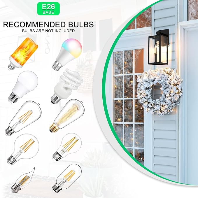MAXvolador Outdoor Wall Sconce, Large Exterior Waterproof Wall Lantern Light Fixture, Black Porch Lights Glass, Anti-Rust E26 Patio Lighting, 2 Pack | Large Black Porch Wall Lights, Anti-Rust, E26 Socket, Clear Glass Outside Wall Mount Sconces, Front D...