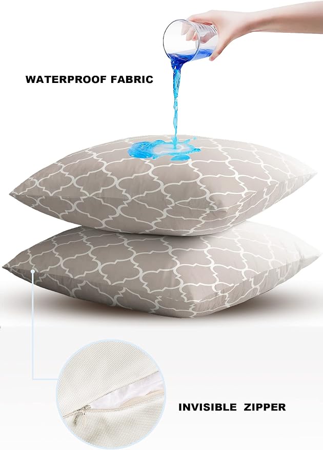 Outdoor Pillows 24x24 Waterproof Outdoor Pillow Covers, Beige Ombre Texture Polyester Throw Pillow Covers Garden Cushion Decorative Case for Patio Couch Decoration Set of 2, Moroccan Pattern
