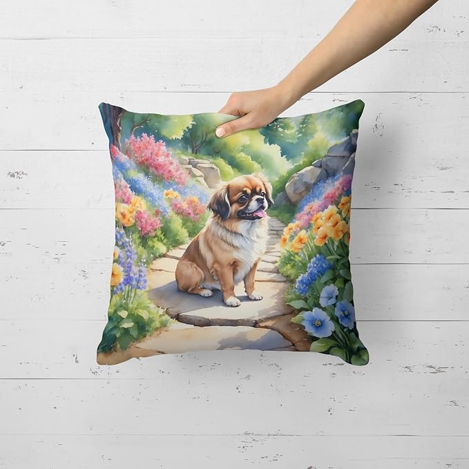 Caroline's Treasures Tibetan Spaniel Spring Path Throw Pillow Machine Washable, Indoor Outdoor Decorative Pillow for Couch, Bed or Patio, 18Hx18W