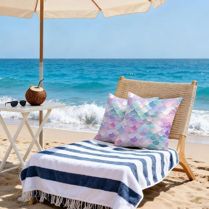Waterproof Outdoor Pillow Covers Patio Throw Pillow Cases 18x18 Scales | Decorative Throw Pillows Patio Cushion Covers Set of 2, Outdoor Pillow Inserts Cover for Couch Chair