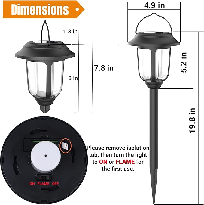 Dynaming Dual Use Solar Flame Lights Outdoor 6 Pack, Solar Flickering Flame Pathway Lights, Hanging Lantern Light, Auto On/Off & Waterproof for Garden Lawn Patio Yard Walkway Deck Driveway