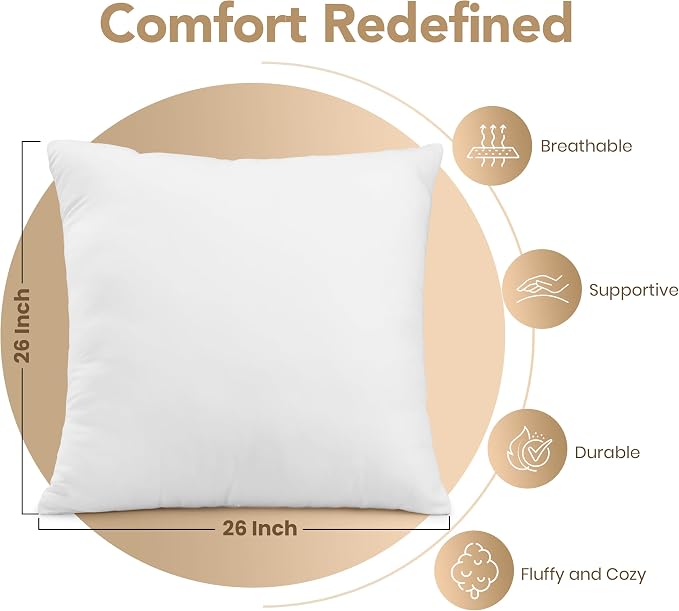 Utopia Bedding 26x26 Outdoor Pillows, Water Resistant Throw Pillows, 2-Pack | Outdoor Throw Pillows, Water Repellent, Decorative Pillow for Patio Furniture & Porches, Plush & Supportive, Pack of 4, White