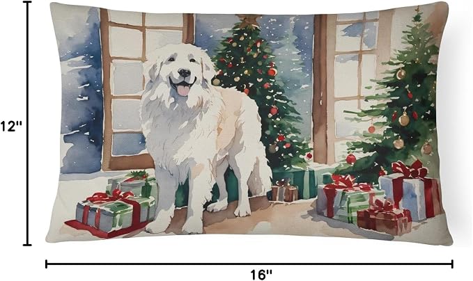 Caroline's Treasures DAC2672PW1216 Great Pyrenees Cozy Christmas Throw Pillow Machine Washable, Indoor Outdoor Decorative Pillow for Couch, Bed or Patio, 12HX16W