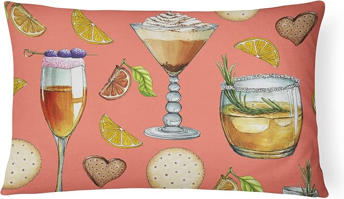 Caroline's Treasures BB5201PW1216 Drinks and Cocktails Salmon Canvas Fabric Decorative Pillow Machine Washable, Indoor Outdoor Decorative Pillow for Couch, Bed or Patio, 12HX16W