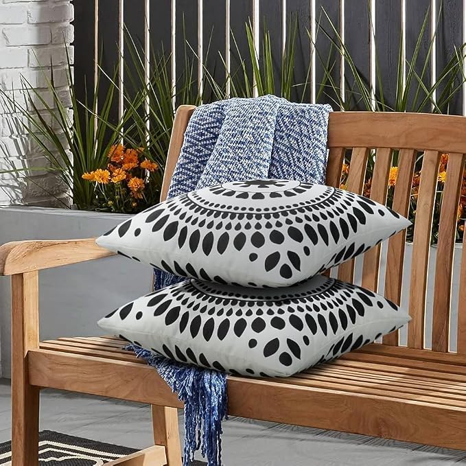Merrycolor Set of 2 Outdoor Waterproof Throw Pillow Covers 20 * 20Inch Black and White Pillow Covers Floral Decorative Square Pillowcases Farmhouse Boho Outdoor Pillows for Patio Furniture