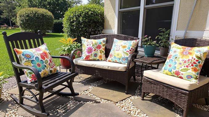 RSH DECOR Lumbar Set of 4, 20" x 12", Outdoor Pillows for Patio Furniture, Outdoor Pillows Waterproof, All-Weather Spun Polyester for Patio Furnitures, Gregoire Fresco, Made in USA