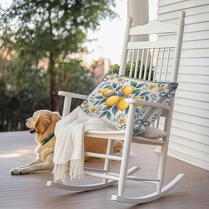 Lumbar Pillow Covers 20x12 Inch Set of 2, Yellow Blue Lemon Waterproof Outdoor Cushion Covers, Summer Botanical Watercolor Decorative Pillowcases for Couch, Sofa, Bed, Garden, Patio