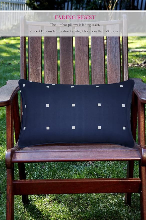 Pack of 2 Outdoor Waterproof Decorative Lumbar Pillows Covers for Patio Furniture, 20x12 Inch Fade Resistant Patio Garden Lumbar Cushion Covers for Couch Bed Sofa, Polka Dot Navy
