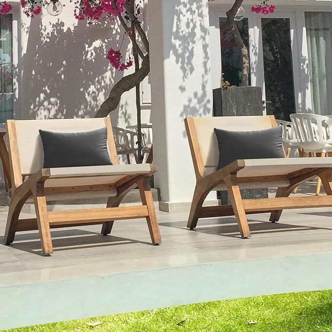 VAKADO 12x20 Outdoor Waterproof Throw Pillow Covers Set of 2 Decorative Grey Outside Patio Furniture Cushion Cases Decor for Garden Bench Porch Couch Tent Sunbrella