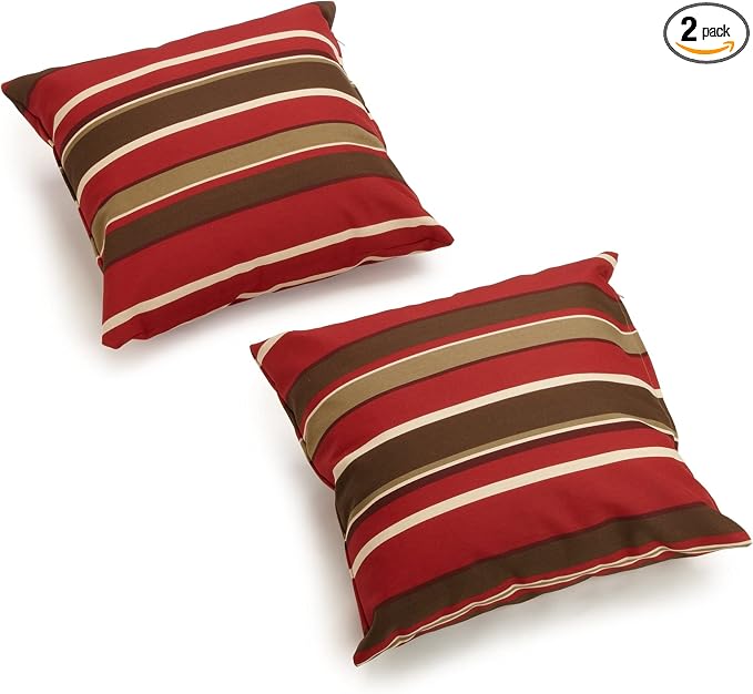 Blazing Needles All-Weather UV-Resistant Outdoor Zippered Pillows Set, Set of 2, 18", Montserrat Sangria