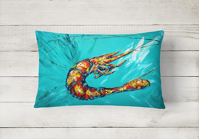Caroline's Treasures MW1100PW1216 Shrimp Teal Shrimp Canvas Fabric Decorative Pillow Machine Washable, Indoor Outdoor Decorative Pillow for Couch, Bed or Patio, 12HX16W