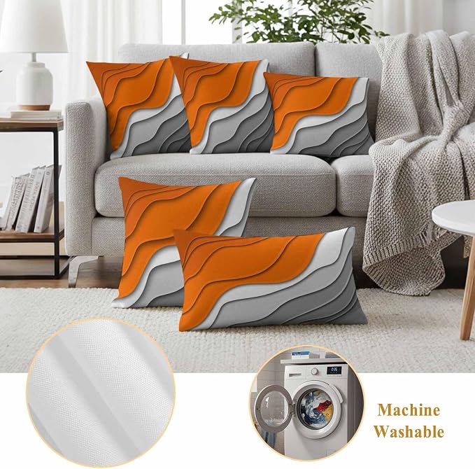 Abstract Beach Outdoor Pillow Covers Set of 2 Aesthetic Grey to Orange Gradient Waterproof Throw Pillow Cover Decorative Cushion Cases for Patio Porch Garden 24X24 Inch