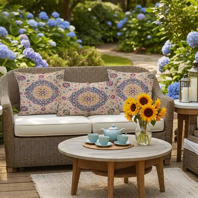 Boho Southwest Waterproof Outdoor Pillow Covers Set of 2 Home Decor, Vintage Country Ethnic Nation Motifs Pillowcase Patio Pillow Covers for Couch Bench Furniture Garden 20x12in