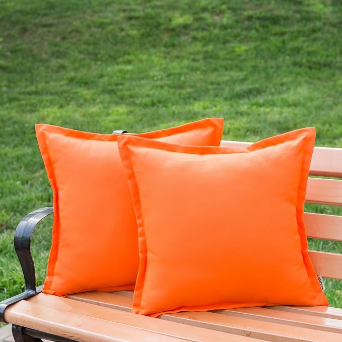 LIGICKY Orange Outdoor Waterproof Pillow Covers 20x18 Inch Pack of 2 Decorative Square Solid Color Pillows with Wide Edge Cushion Cover for Patio Tent Garden Couch Balcony Fall