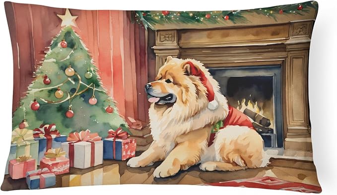 Caroline's Treasures DAC2634PW1216 Chow Chow Cozy Christmas Throw Pillow Machine Washable, Indoor Outdoor Decorative Pillow for Couch, Bed or Patio, 12HX16W