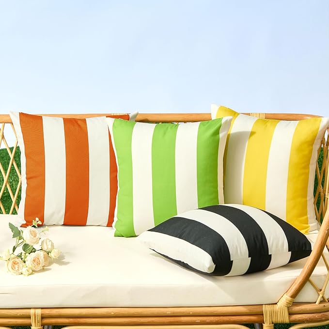 Allorry Outdoor Pillow Covers 16x16 Orange Striped Outdoor Decor JB007I16 | Striped Pillow Covers|for Spring Summer Outdoor Waterproof Garden Patio Furniture Sofa Bed Home Decor