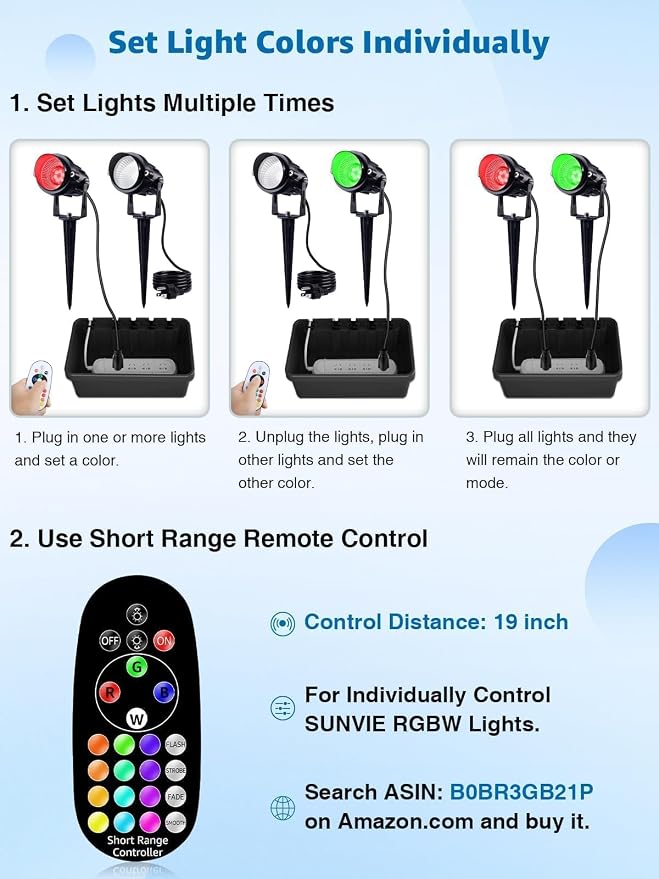 SUNVIE RGBW Outdoor Spotlight 12W LED Landscape Spotlights 120V Color Changing Spotlight Outdoor with Remote Control Waterproof LED Spot Lights Landscape Lights for Yard Patio Garden Lawn, 1 Pack