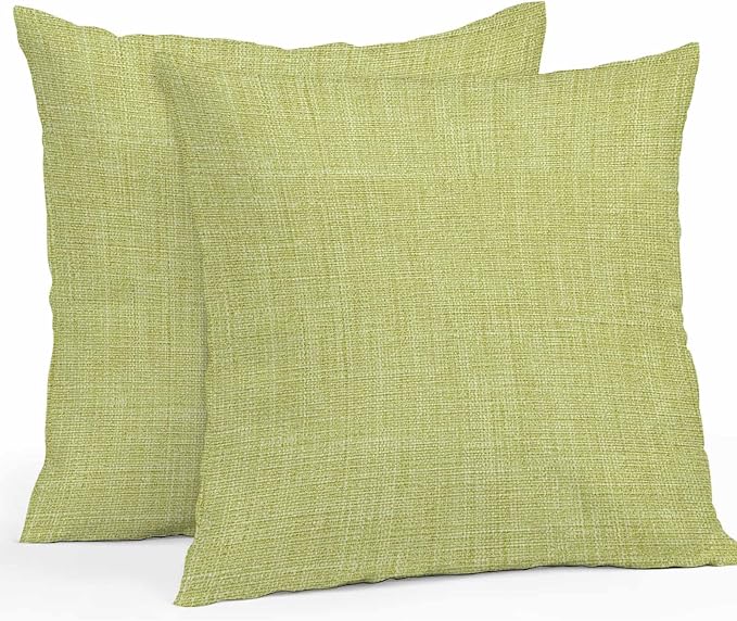 Vandarllin Outdoor Throw Pillows Covers 18x18 inch Set of 2 Waterproof Fruit Green Linen Decorative Zippered Cushion Covers for Patio Furniture, Farmhouse Pure Color Lumbar Pillowcases