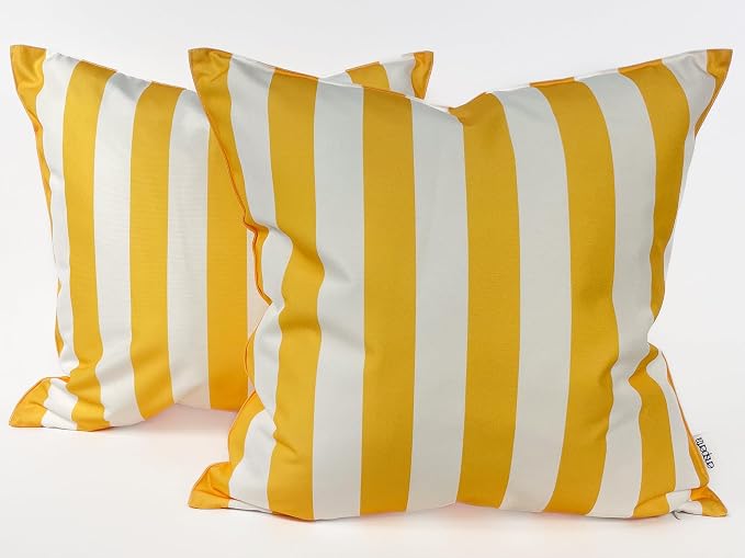Pack of 2 Outdoor 20''x20'' Waterproof Yellow Striped Throw Pillow Covers Decorative Square Cushion Patio Pillows for Patio Furniture (Samoan Sun)