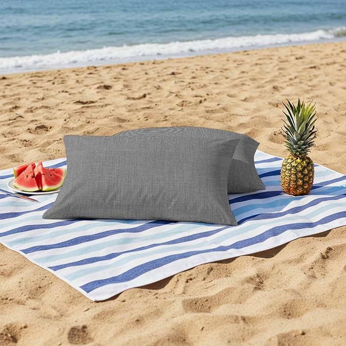 Outdoor Waterproof Throw Pillow Covers Set of 2 Grey Linen Lumbar Pillowcases 20x12 Inches Farmhouse Pure Color Decorative Pillows Cushion Case Patio Pillows for Couch Bed Chair Garden