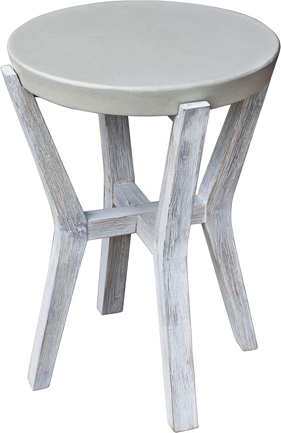 Pebble Lane Living | Bali 17" Round Tall Side Table | Cement/Wood | Gray | 1 Table