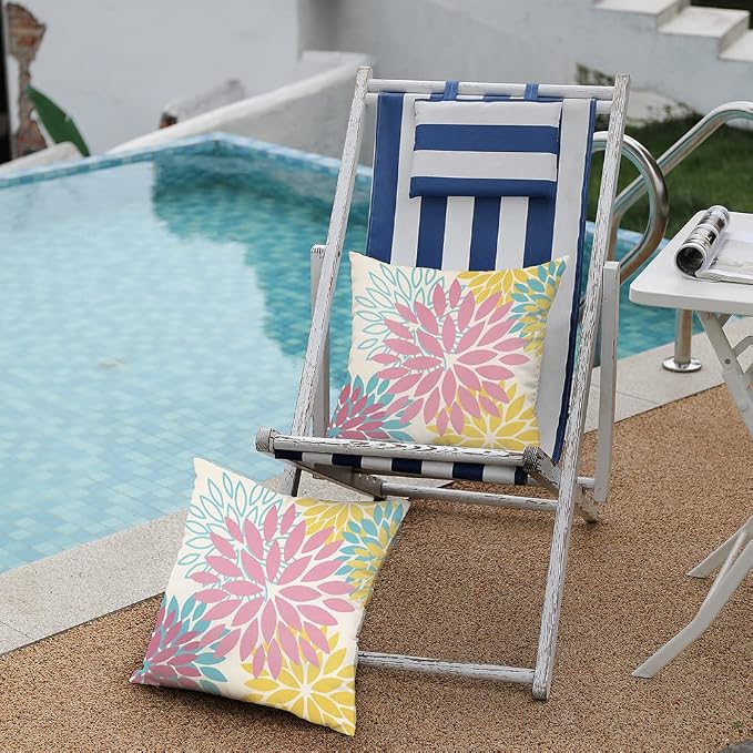 DFXSZ Outdoor Waterproof Pillow Covers 20x20 Set of 2 Pink Yellow Flower | Spring Summer Waterproof Flower Throw Pillowcases（No Inserts）Decor for Valentines Patio Funiture Garden Polyester Covers