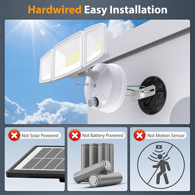 Onforu 80W LED Dusk to Dawn Flood Lights,8000LM White Exterior Security Outdoor Lighting,IP65 Waterproof Outdoor 3 Adjustable Heads Photocell Light Fixture,6500K Floodlight for Garage,Patio,Yard