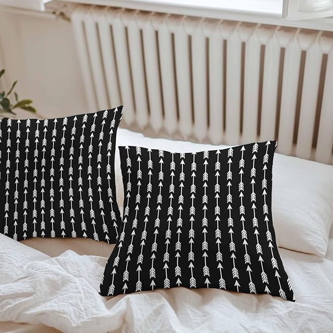 Arrow Outdoor Pillow Covers 24"x24" Set of 2, Abstract Rustic Western Tribal Geometric Arrow Black Waterproof Throw Pillow Covers for Patio Furniture, Decorative Cushion Covers for Porch