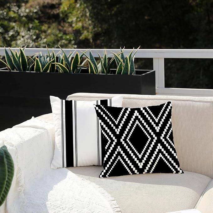 DFXSZ Outdoor Black Waterproof Geometry Pillow Covers 16x16 Set of 4 | Spring Summer Waterproof Modern Throw Pillowcases（No Inserts） Outdoor Decor for Patio Funiture Garden Polyester Covers