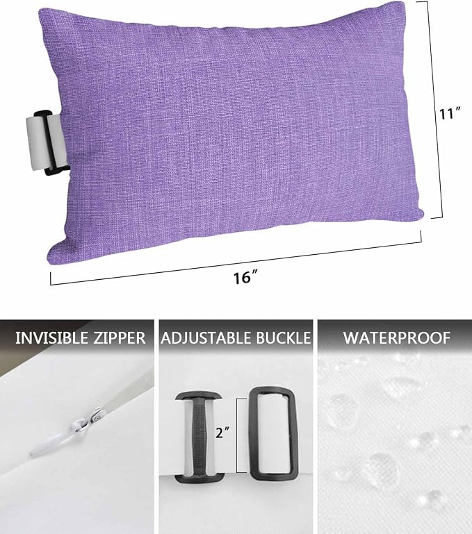 Pack of 4 Outdoor Lumbar Pillow Covers 11x16 Inch, Lavender Burlap Texture Waterproof Throw Pillow Covers Set, Farmhouse Vintage Lavender Indoor&Outdoor Decorative Cushion Cases for Patio Porch Beach