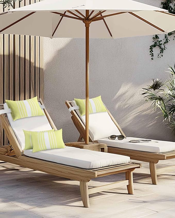 Pack of 2 Outdoor Lumbar Pillow Covers 11x16 Inch, Yellow White Stripe Waterproof Throw Pillow Covers Set, Modern Rustic Vertical Striped Indoor&Outdoor Decorative Cushion Cases for Patio Porch Beach