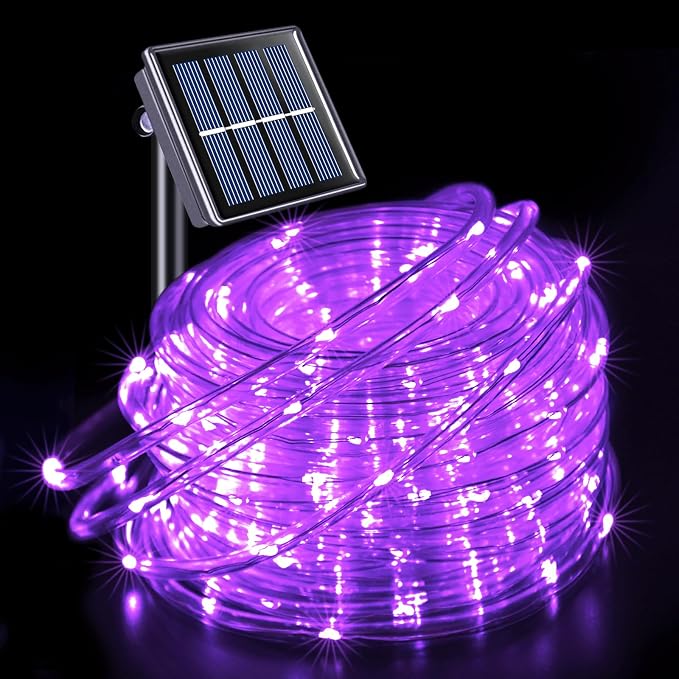 JMEXSUSS 200 LED Purple Solar Halloween Lights | 66 ft Rope Lights Outdoor Waterproof, PVC Tube Purple Christmas String Lights for Party Tree Fence Christmas