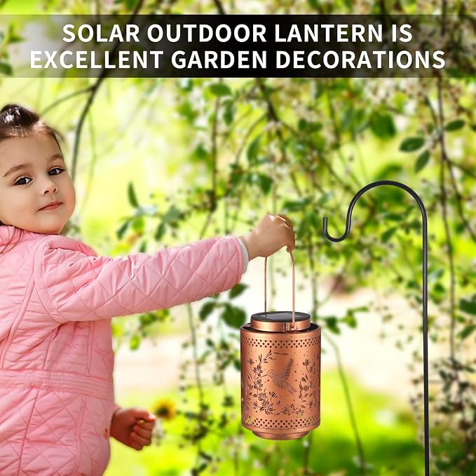 Hummingbird Solar Lanterns Garden Decor Birthday Gifts for Women Mon Grandma Metal Hanging Solar Lights Waterproof Outdoor Decoration for Outside LED Lanterns for Yard Patio Lawn Pathway Landscape | Metal Hanging Solar Lights Waterproof Outdoor Decorat...