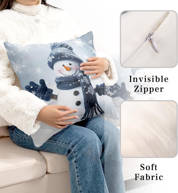 Christmas Decorations Snowman Pillows Covers Winter Snowflake Couch Throw Pillows Cases 24x24 Set of 2 Cotton Pillow Cases Decorative Christmas Pillows for Outside