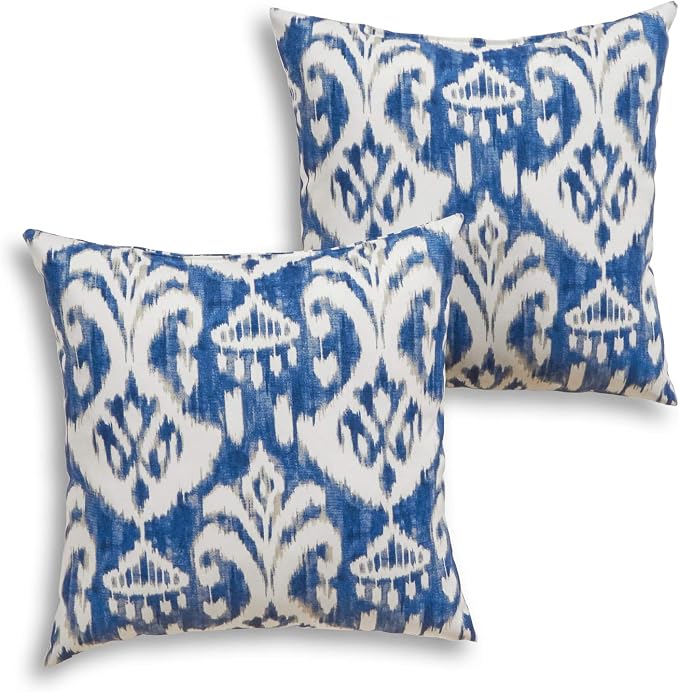 South Pine Porch Outdoor 17-inch Square Accent Pillow, Set of 2, Azule Ikat