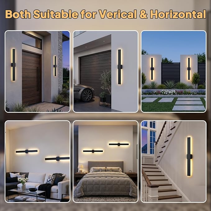 2 Pack LED Outdoor Wall Lights Dimmable, 3000K/4500K/6000K, 39.3" Modern Black Outdoor Wall Sconce, Linear IP65 Waterproof Exterior Wall Light Fixture for Entrance, Hallway, Garage, Porch