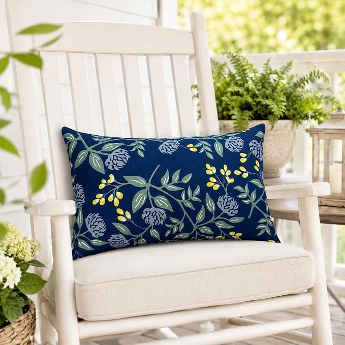 Outdoor Lumbar Pillows 12"x20" Waterproof Patio Pillows with Inserts | Set of 2 Fade Resistant Outdoor Waterproof Lumbar Pillow Decorative Garden Lumbar Cushions for Home Patio Terrace Sofa
