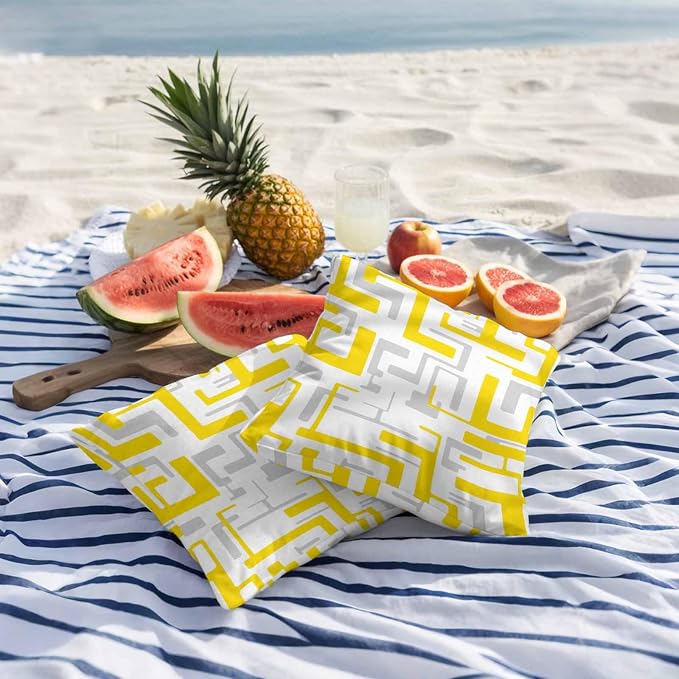 Vandarllin Outdoor Throw Pillows Covers 16x16 inch Set of 2 Waterproof Yellow Geometric Stripes Decorative Zippered Cushion Covers for Patio Furniture, Modern Abstract Lines Lumbar Pillowcases