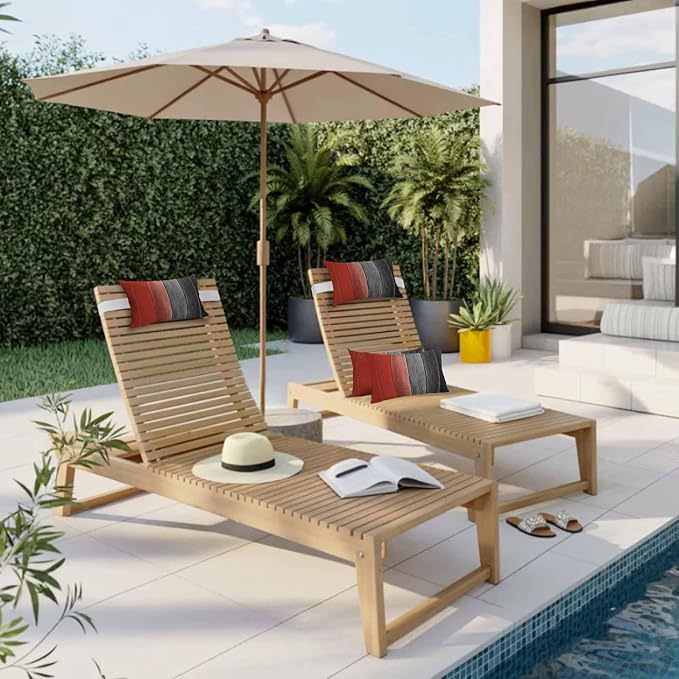 Red Black Ombre Outdoor Pillows for Chaise Lounge Chair Waterproof Lumbar Pillows with Insert&Strap Beach Headrest Pillow Vintage Farmhouse Wooden Recliner Neck Pillow for Patio Pool 11"x16"