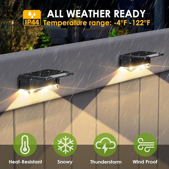 Solar Fence Lights Outdoor - 3000/4000/6000K 3 Mode, IP65 Waterproof Fence Lights Solar Powered, Dusk to Dawn Solar Light for Outside, Backyard/Step/Patio/Deck/Stair Railings and Wall (12 pack)