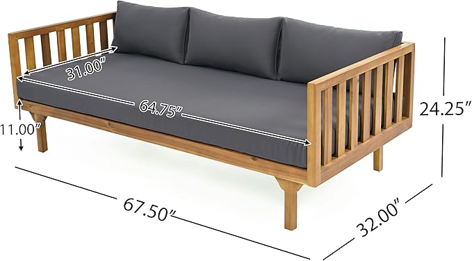 Merax Outdoor 4-Piece Acacia Wood Conversation Set - Patio 3-Seat Loveseat Sofa Daybed with Cushion, 2 Armchair and Round Coffee Table for Backyard, Lawn, Balcony, Teak+Dark Gray