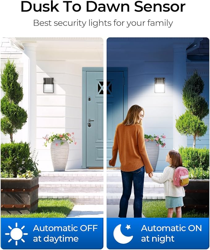 CINOTON 30W LED Wall Pack Light, 5000K 3600LM, Dusk to Dawn Sensor, 2 Pack | 120Vac, IP65 Waterproof, 3600LM, Hardwired Installation, Pre-punched Design, UL Listed, Garage and Porch Security Use