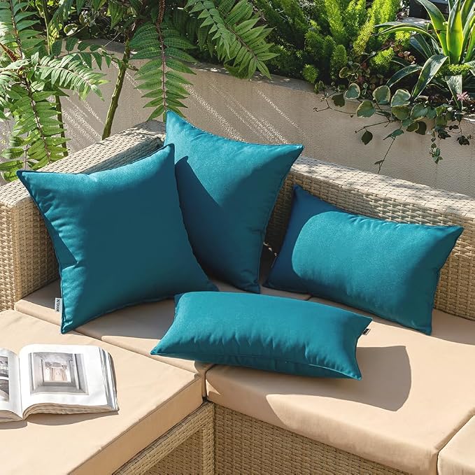MIULEE Decorative Outdoor Waterproof Pillow Covers 16x16 Deep Blue | Decorative Patio Furniture,Pack of 2,Accent Square Soild Throw Pillow Covers,Summer Garden Tent Couch Sofa