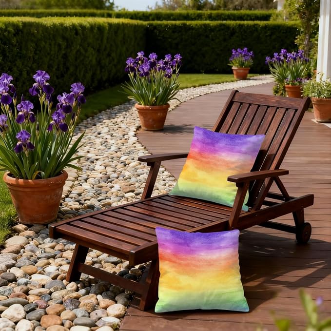 16x16 Inch Outdoor Pillow Covers Set of 2 Waterproof Throw Pillow Covers Decorative Couch Cushion Covers Watercolor Rainbow Square Pillowcases Protectors for Patio Garden Sofa