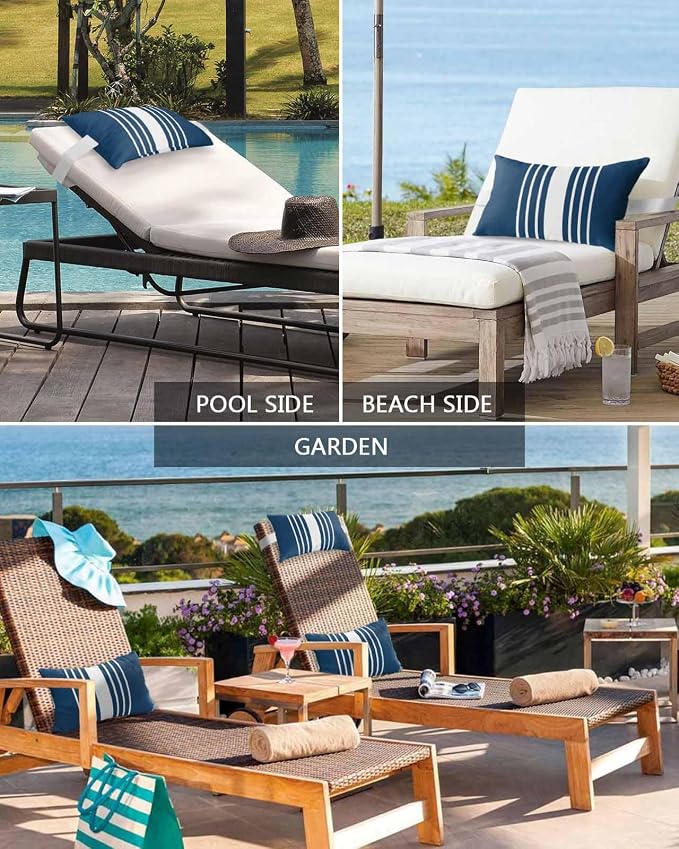 Pack of 4 Outdoor Lumbar Pillow Covers 11x16 Inch, Navy Blue White Stripe Waterproof Throw Pillow Covers Set, Modern Rustic Vertical Striped Indoor&Outdoor Cushion Cases for Patio Porch Beach