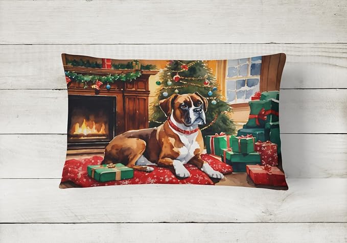 Caroline's Treasures DAC2621PW1216 Boxer Cozy Christmas Throw Pillow Machine Washable, Indoor Outdoor Decorative Pillow for Couch, Bed or Patio, 12HX16W