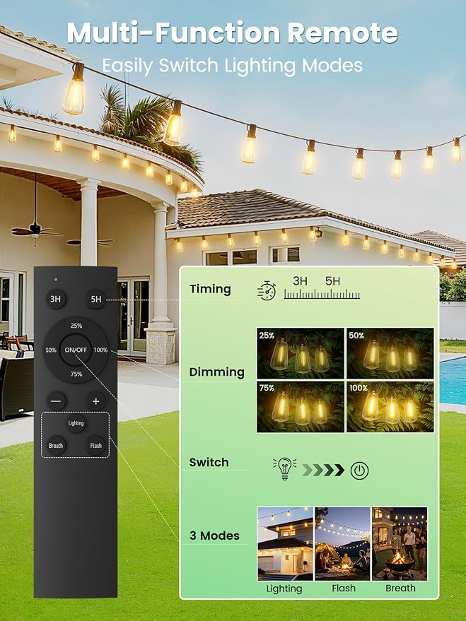 Svater Solar Outdoor String Lights 30 FT, ST38 Patio Lights Shatterproof Dimmable Vintage Edison Bulbs, Solar Powered Weatherproof Light for Patio, Backyard, Garden, Bistro, Warm White
