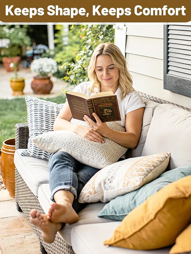 Apipi 4 Pack Wind Resistant Weighted Pillow Inserts for Outdoor, 1lb Each | Hidden Weighted Inserts, Help Keep Pillows in Place, Easy to Install & Remove for Windy Patios, Beach, Desert, 8" x 7"